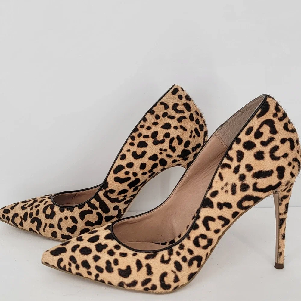 Steve Madden Leopard Print Calf Hair Pointed Toe Stiletto Pumps Heels Size 11